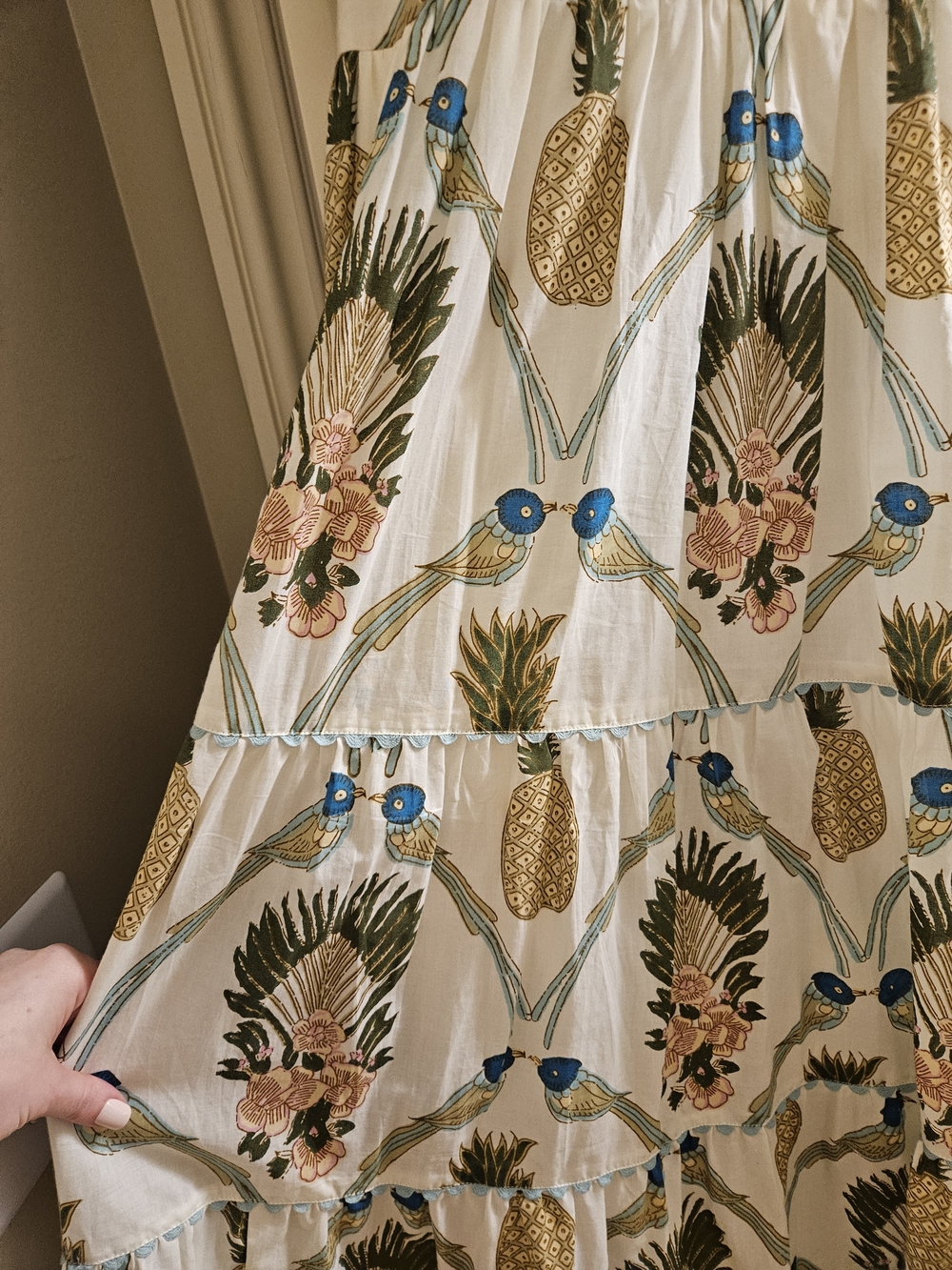 Uncle Frank Birds of Paradise Maxi Dress S | Tropical Boho Tiered Cotton Tassel - Picture 10 of 13